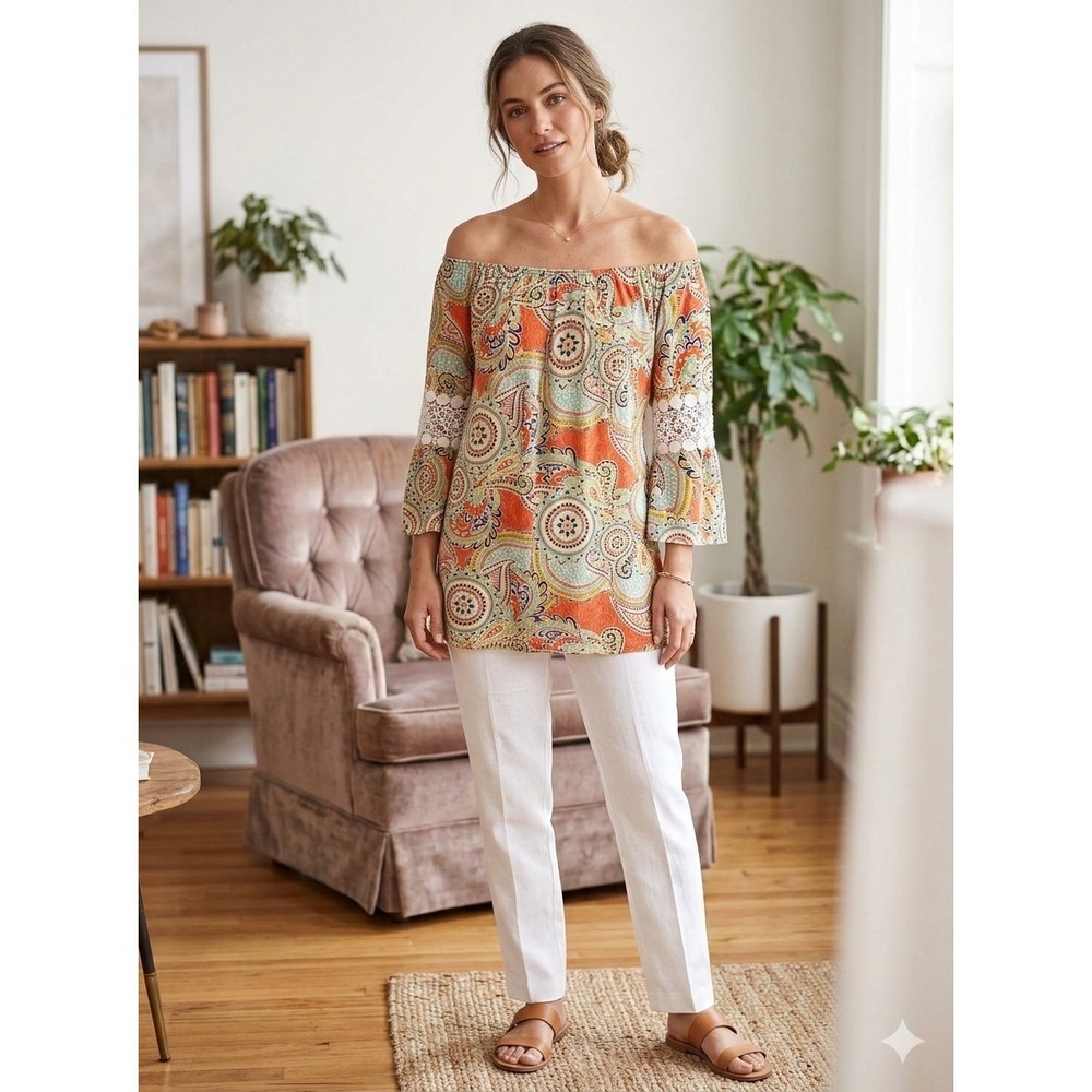WinWin Pinwheel Sleeve Tunic. Size L-XL. Multicolor Paisley And Floral With Bell